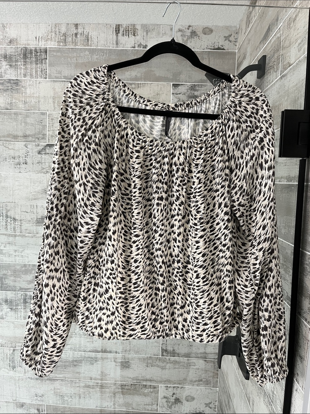 Anthropologie Black and White Printed Peasant Blouse